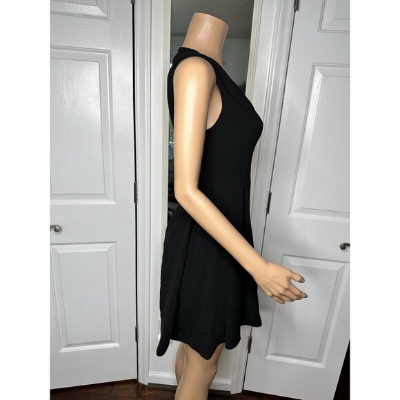 Rent The Runway  Pleated Cap Sleeve Black Crepe V-Neck Fit Flare Career Dress 2 - Picture 8 of 9